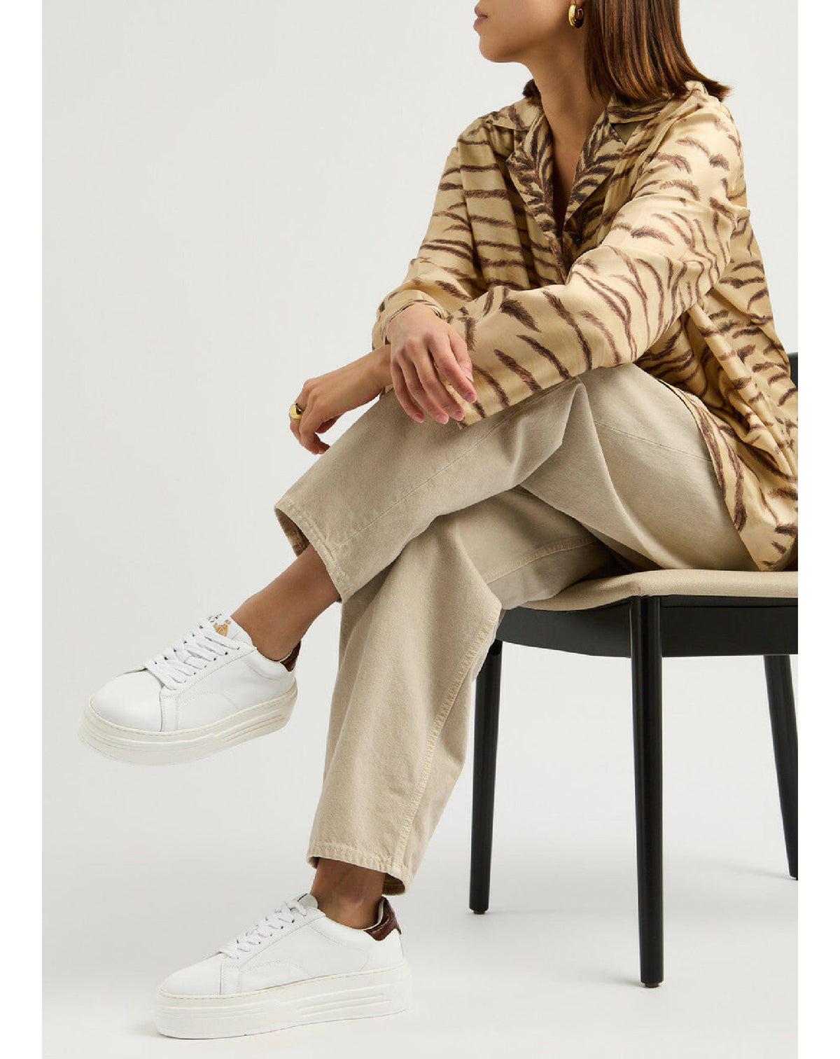 Baskets DDB0 plateforme croco en cuir - Blanc & Marron Foncé