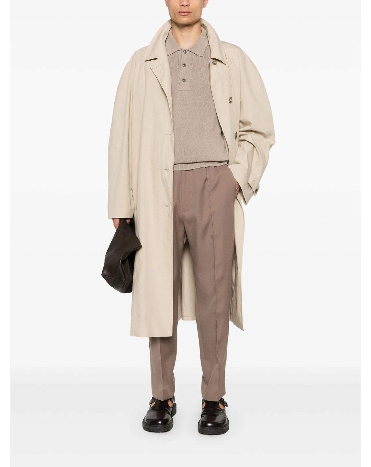 Pantalon taille élastiquée en laine - Marron Glace