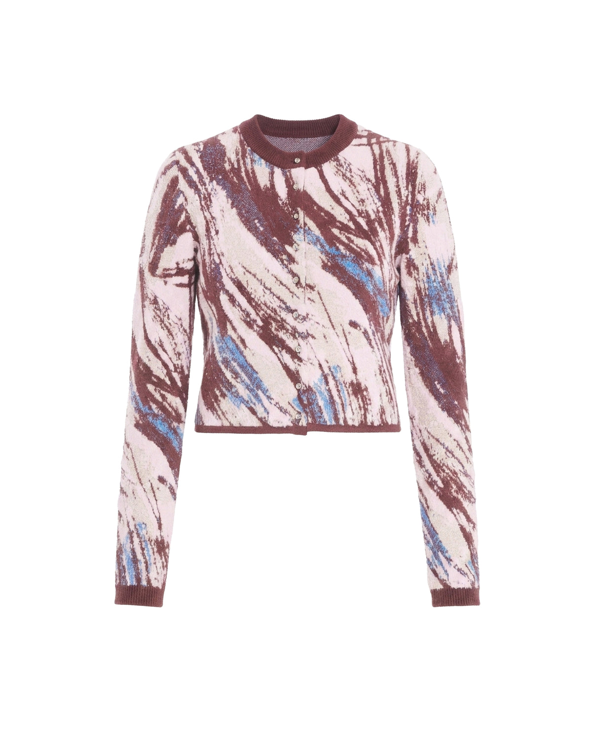 Cardigan jacquard effet fourrure en tissu - Rose & Multicolore
