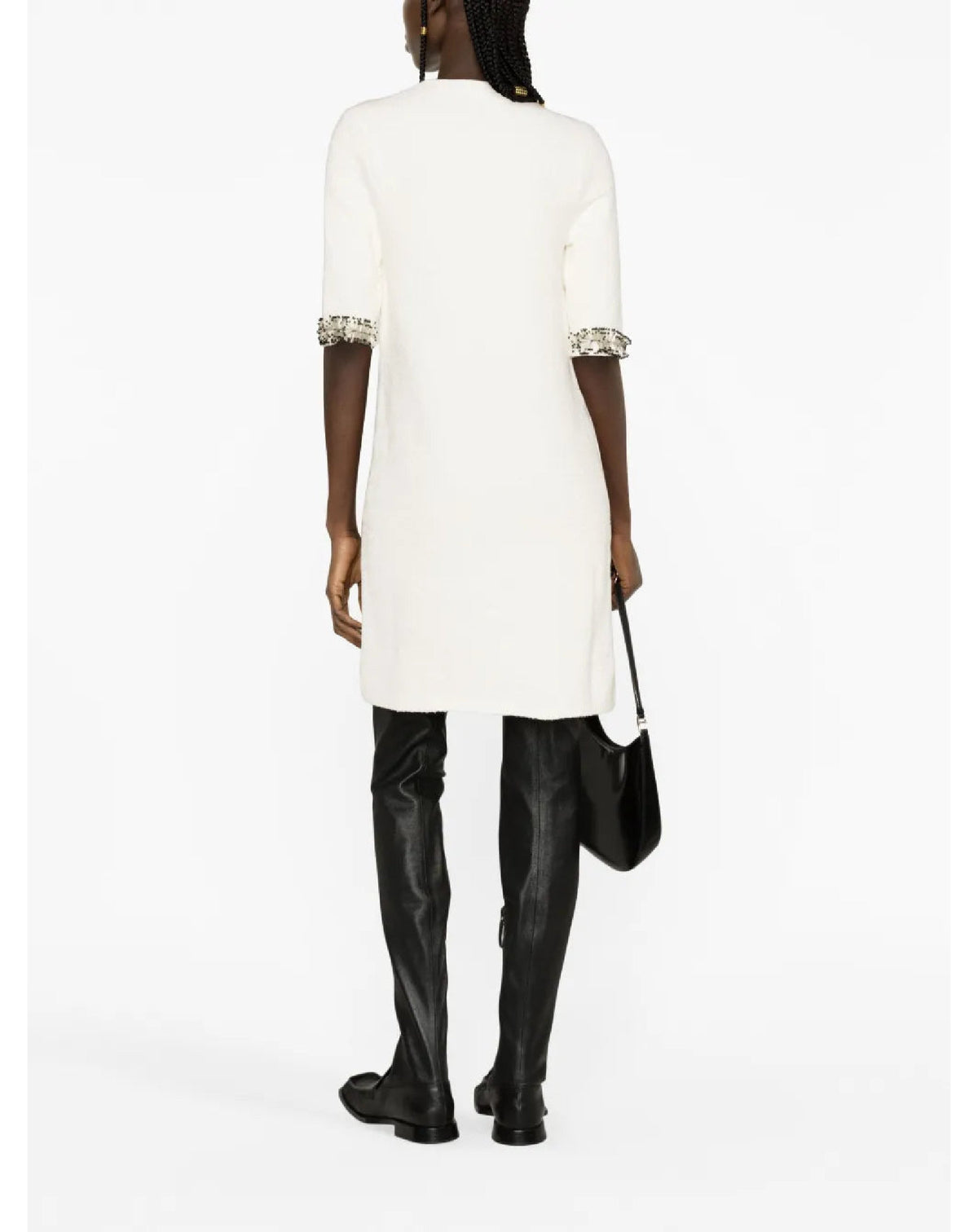 Robe courte brodée manches courtes en lin - Lait