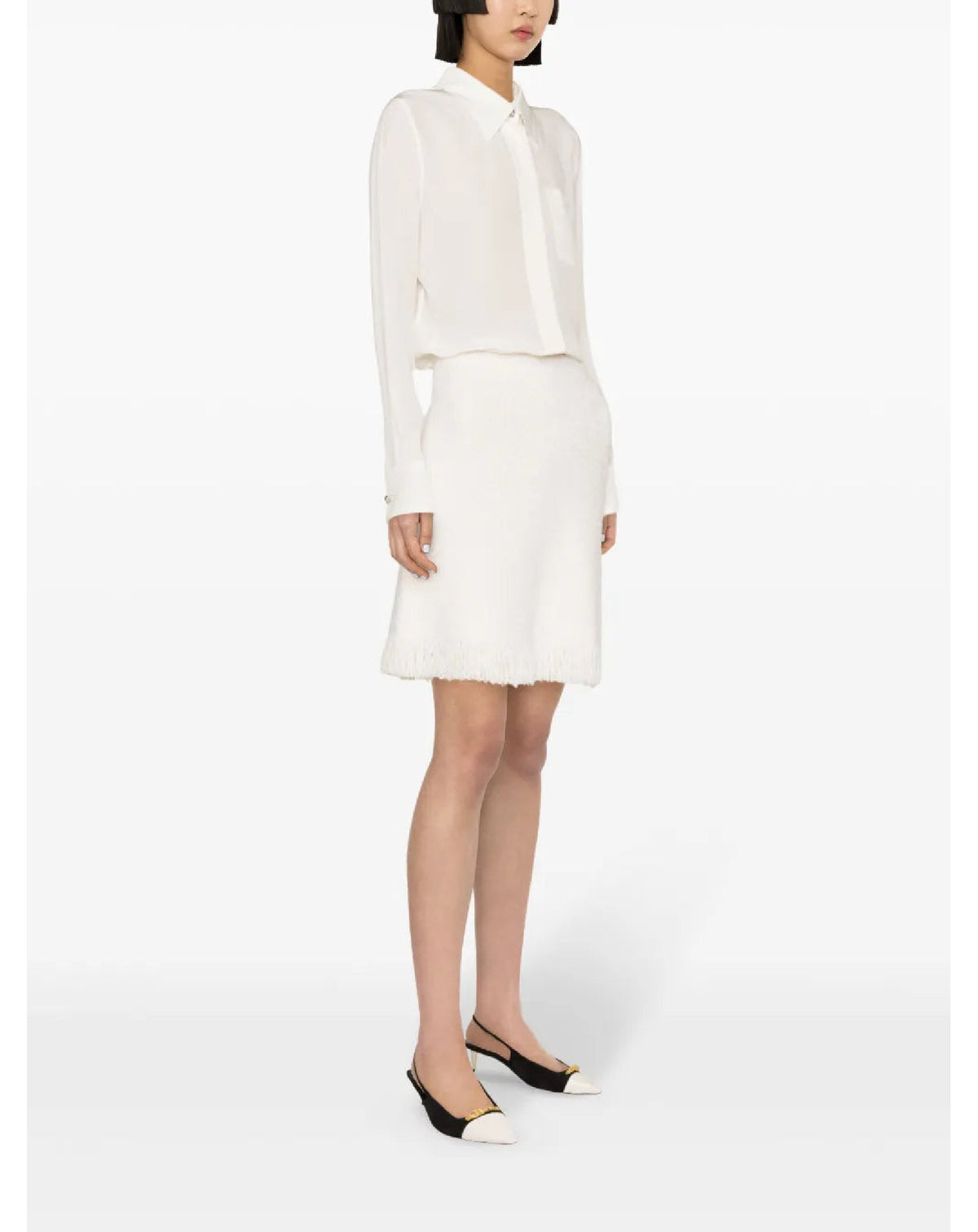 Chemise manches longues en soie - Blanc Casse