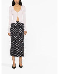 Jupe midi jacquard floral en soie - Noir & Multicolore