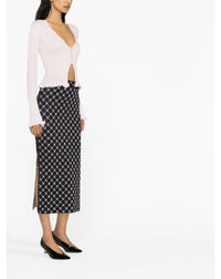 Jupe midi jacquard floral en soie - Noir & Multicolore