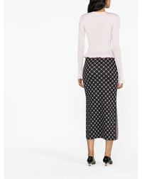 Jupe midi jacquard floral en soie - Noir & Multicolore