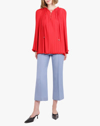 Long sleeve pleated blouse open neck - Flamme