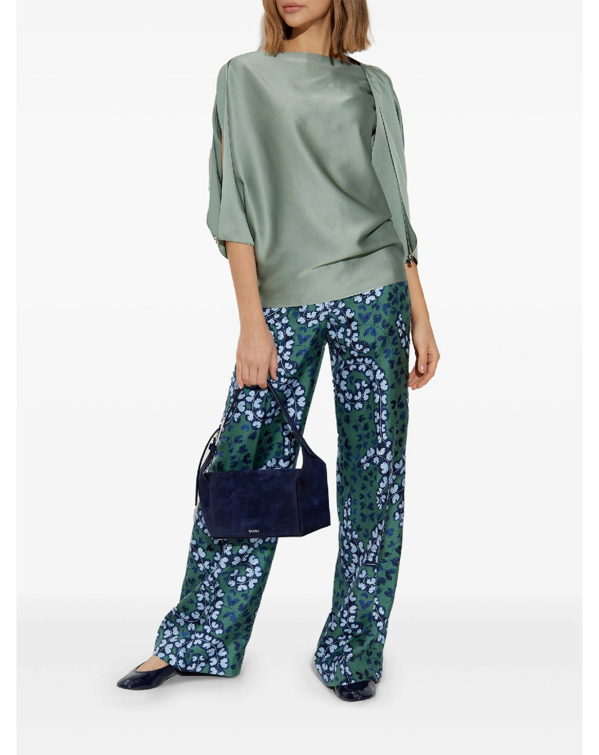 Blouse manches ouvertes en tissu - Vert de Gris
