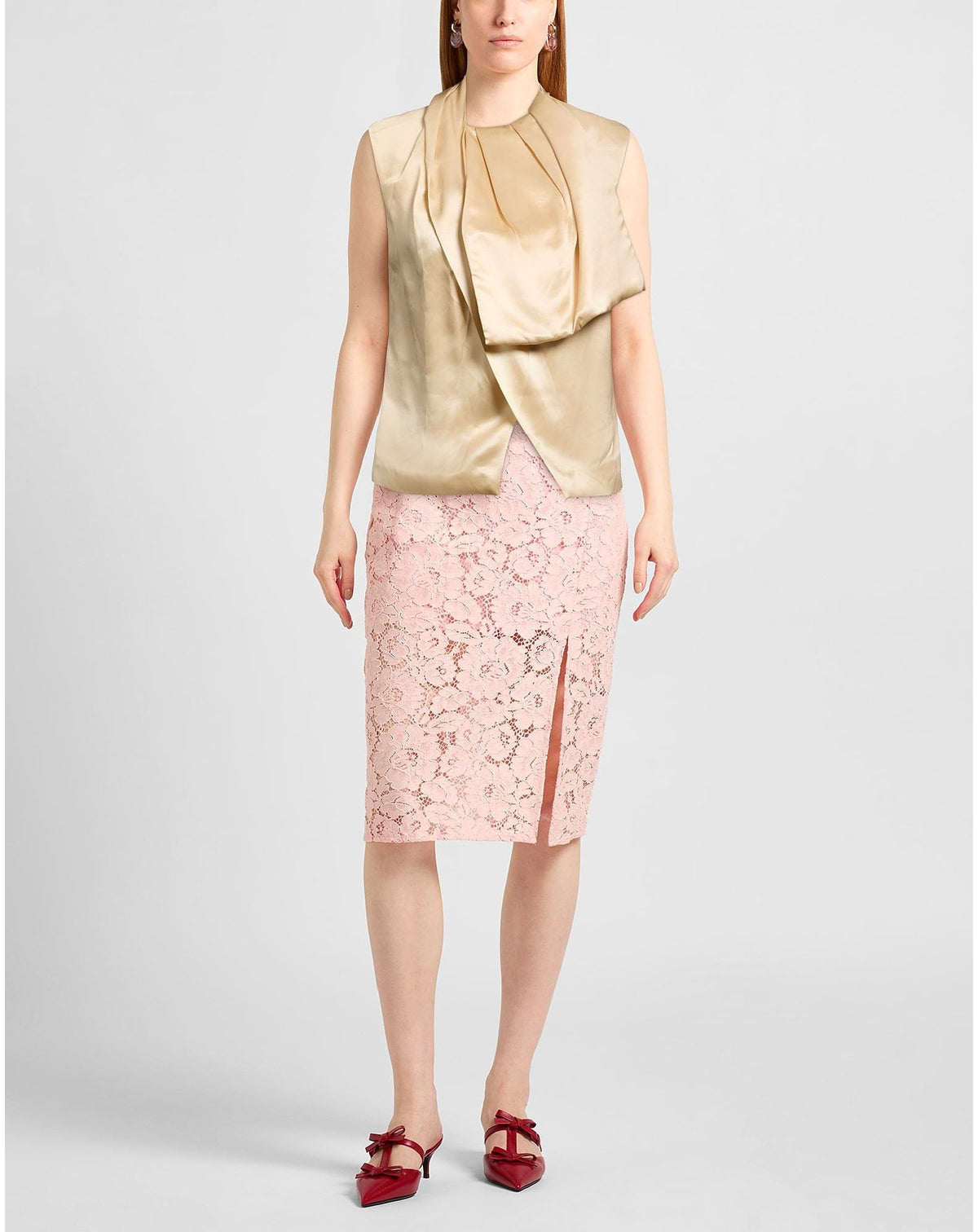 Blouse sans manches satinée en soie mélangée - Ecru