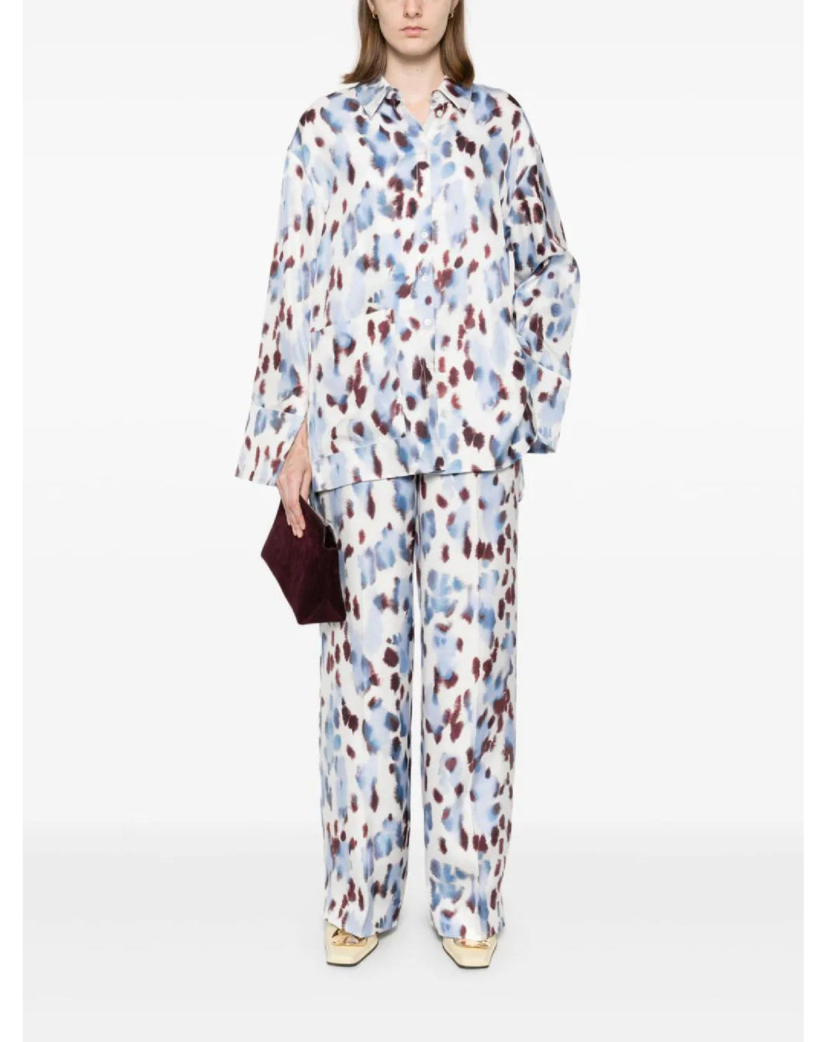 Pantalon large imprimé en soie - Bordeaux & Bleu Lanvin