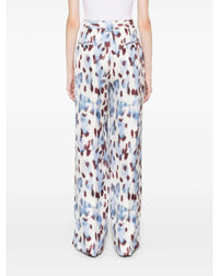 Pantalon large imprimé en soie - Bordeaux & Bleu Lanvin