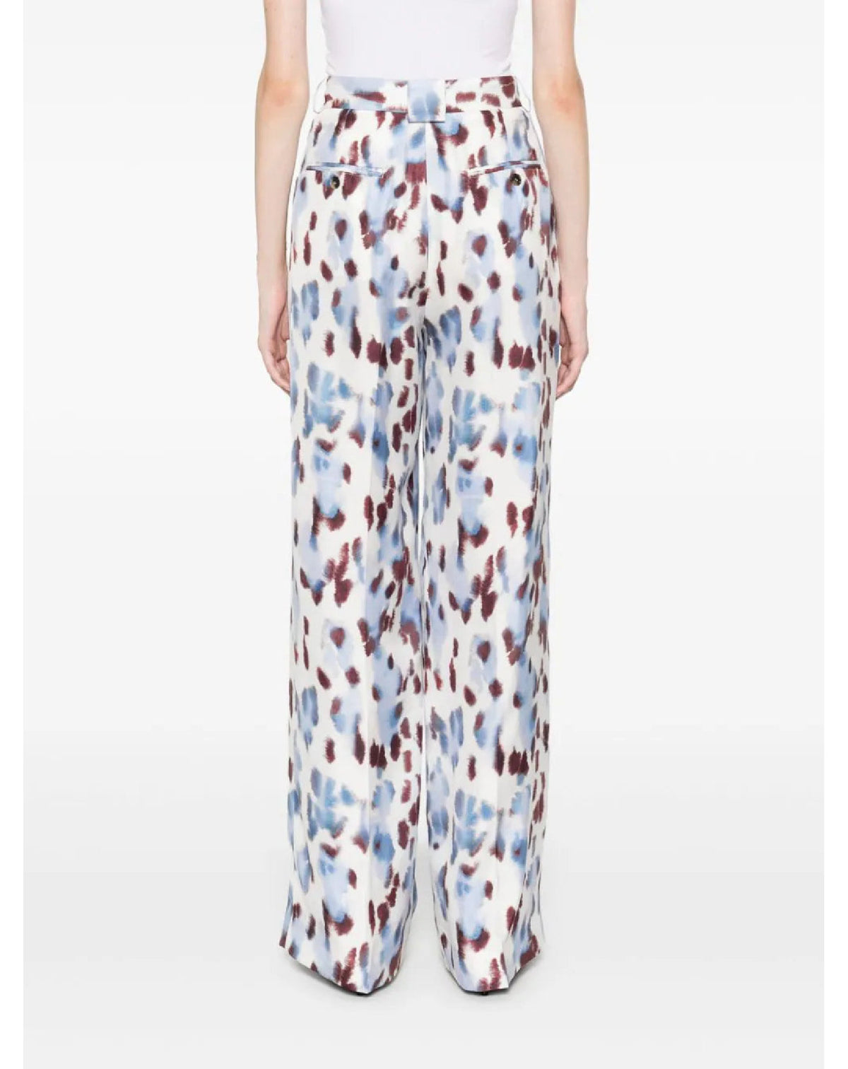 Pantalon large imprimé en soie - Bordeaux & Bleu Lanvin