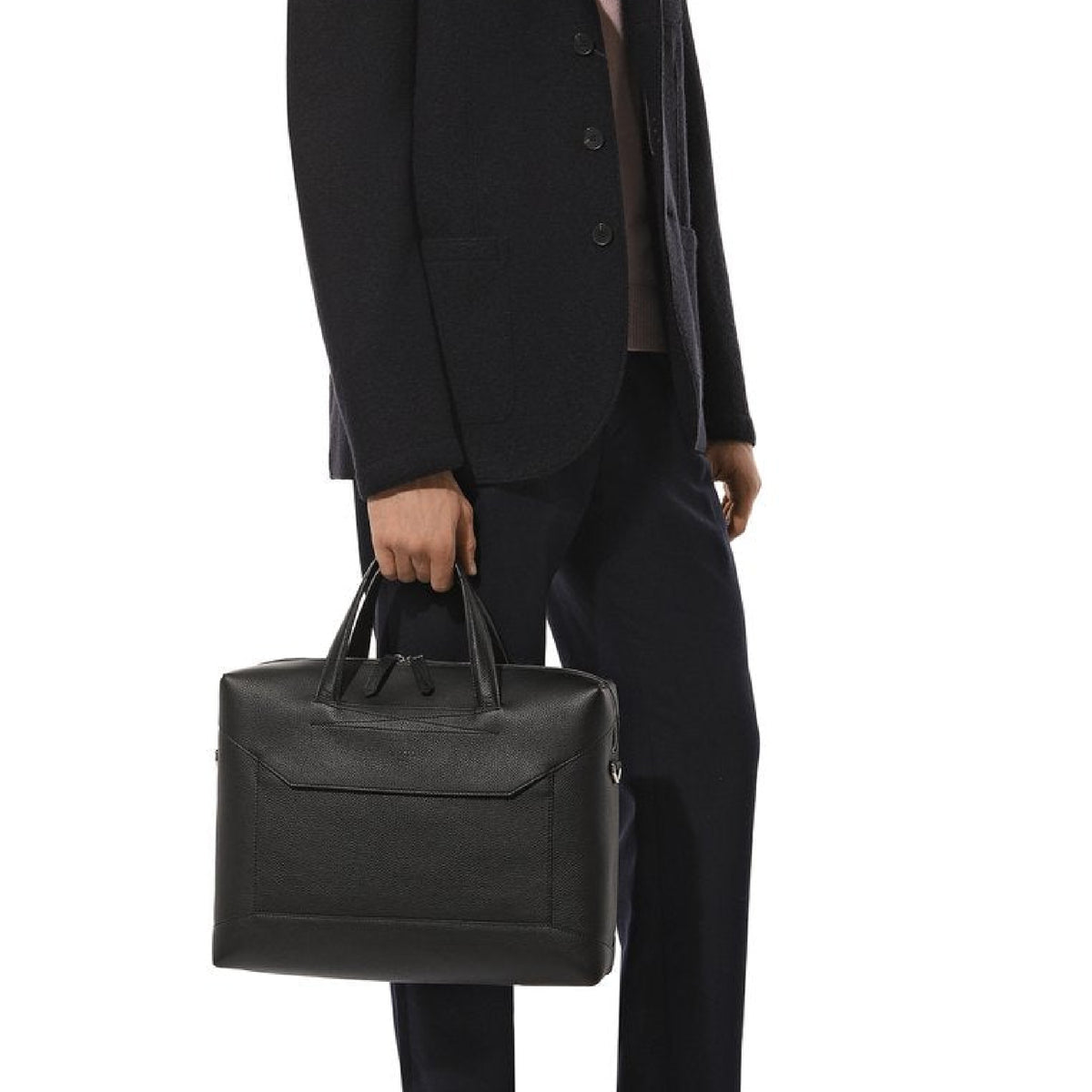 Graphic slim briefcase in grained leather - Black