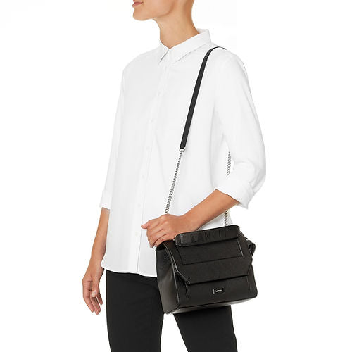 Sac rabat M Ninon en cuir grainé - Chocolat