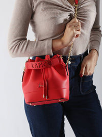 Petit sac seau Ninon en cuir grainé - Rouge Baiser