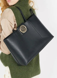 Sac cabas ew zippé Roxane en cuir lisse - Granit & Doré