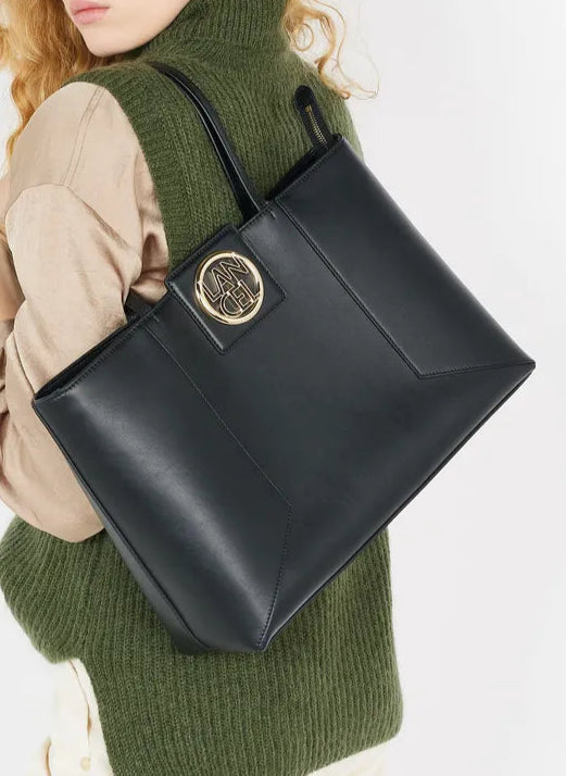 Sac cabas ew zippé Roxane en cuir lisse - Granit & Doré