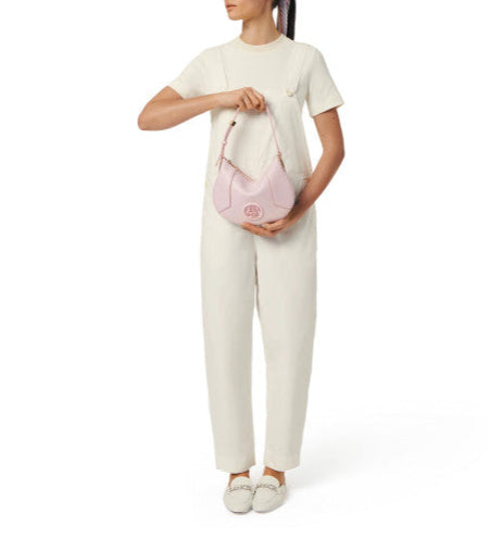 Sac hobo zippé Roxane M en cuir lisse - Rose Dragee