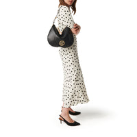 Sac mini hobo zippé Roxane en cuir lisse - Noir & Doré