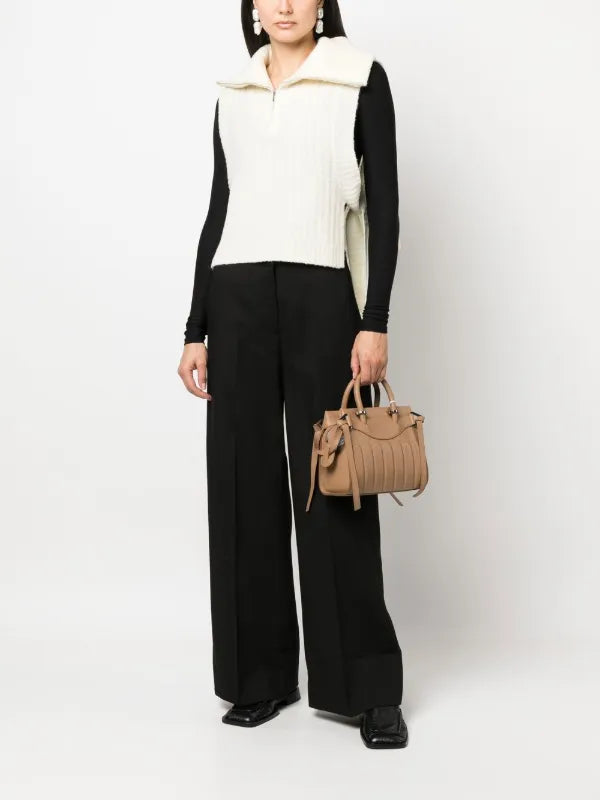 Sac carryall zippé Rodéo S en cuir lisse - Granit