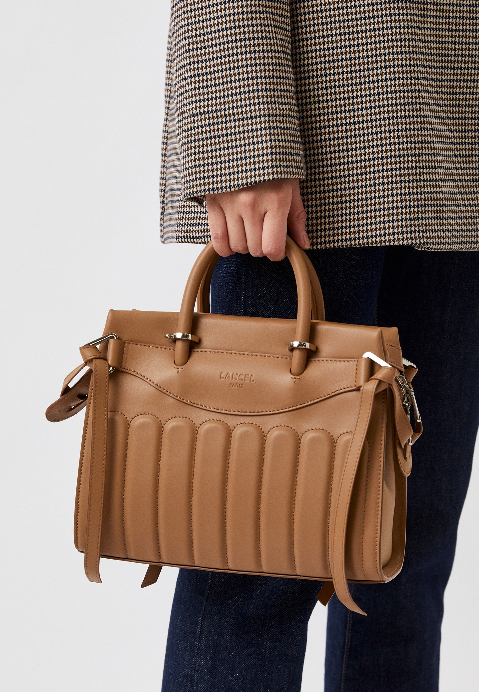 Sac Rodéo carryall à zip en cuir lisse - Granit