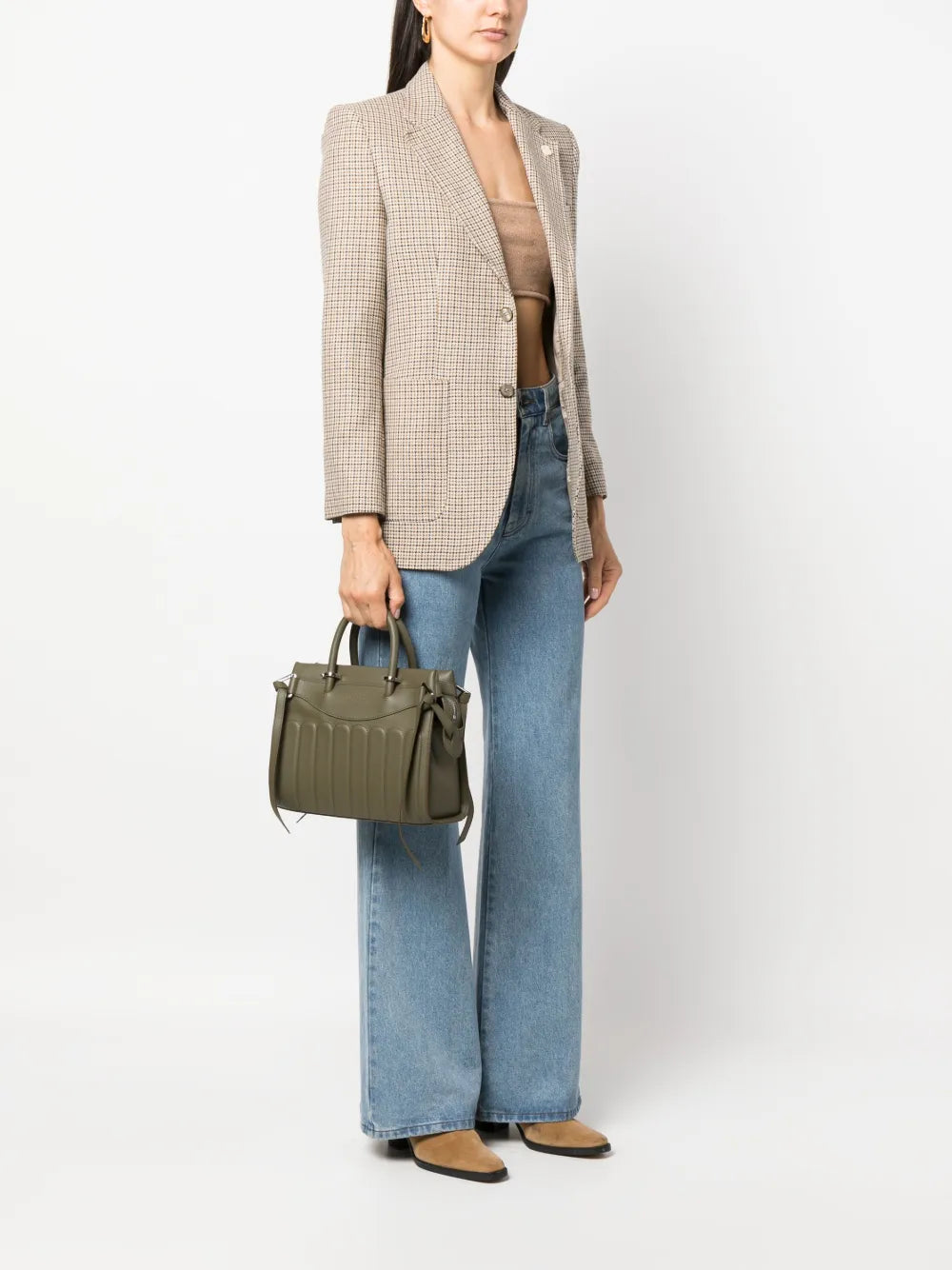 Sac Rodéo carryall à zip en cuir lisse - Kaki foncéoncé