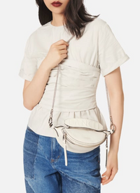 Mini sac porté croisé zippé Origami en cuir lisse - Neige