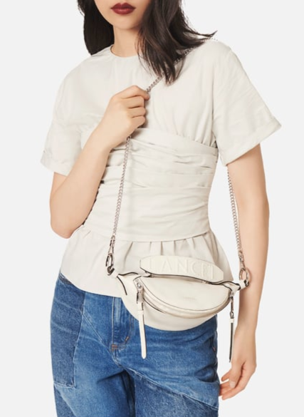 Mini sac porté croisé zippé Origami en cuir lisse - Neige