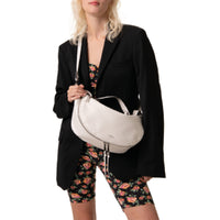 Sac porté croisé zippé M Origami en cuir lisse - Neige