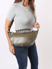 Sac porté croisé zippé Origami M en cuir lisse - Kaki foncéoncé
