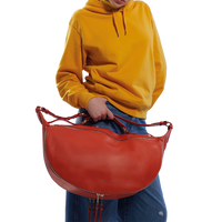 Sac porté épaule zippé Origami L en cuir lisse - Citrouille