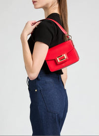 Sac rabat Angèle S en cuir lisse - Rouge Baiser