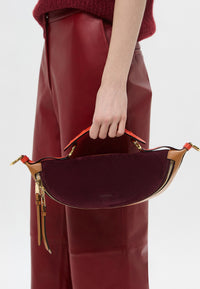 Sac porté croisé zippé Origami S en cuir lisse - Multico Cassis