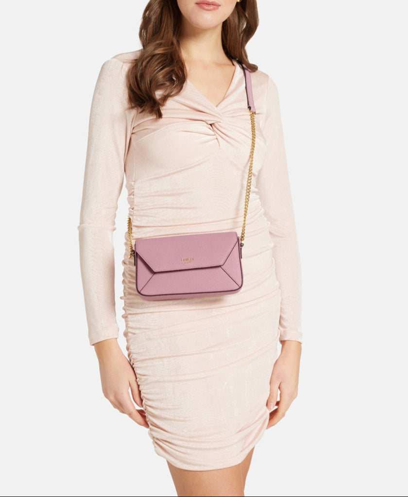 Mini sac à rabat Lettrines en cuir grainé - Rose Glamour