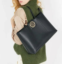 Sac cabas ew zippé Roxane en cuir lisse - Noir & Doré