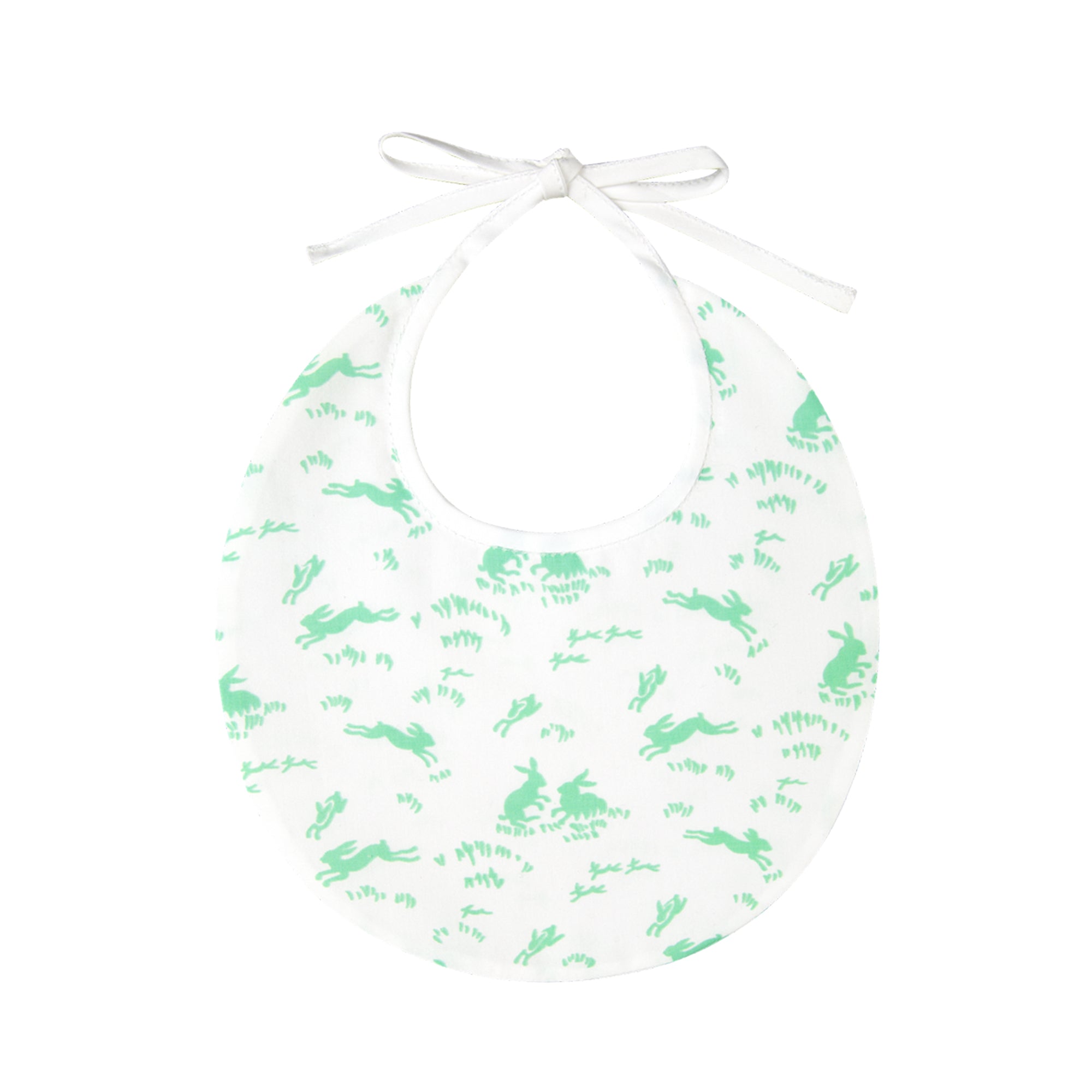 Bavoir Lapins en percale de coton - Vert Menthe