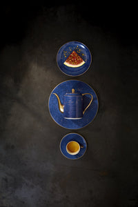 Tasse espresso & soucoupe Lapis en porcelaine & or - Bleu