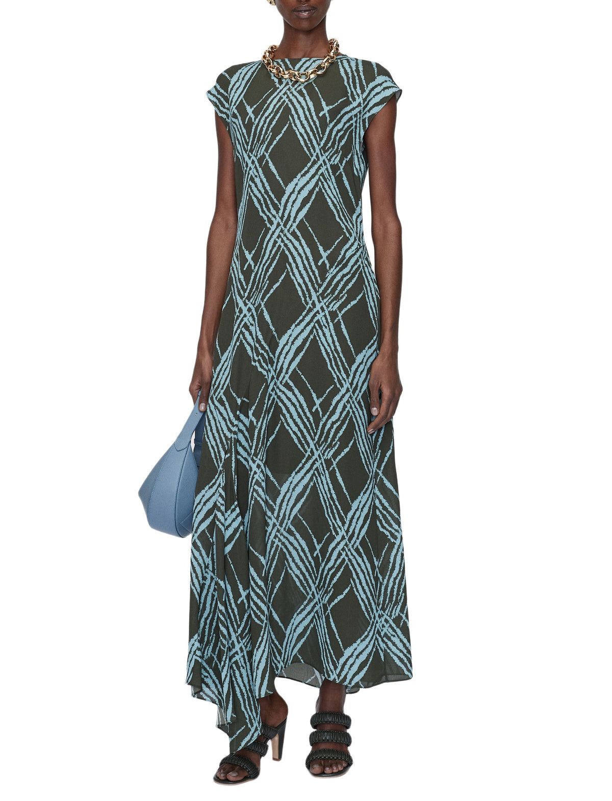 Robe longue Lauri ample en soie mélangée - Palm Leaf & Chambray