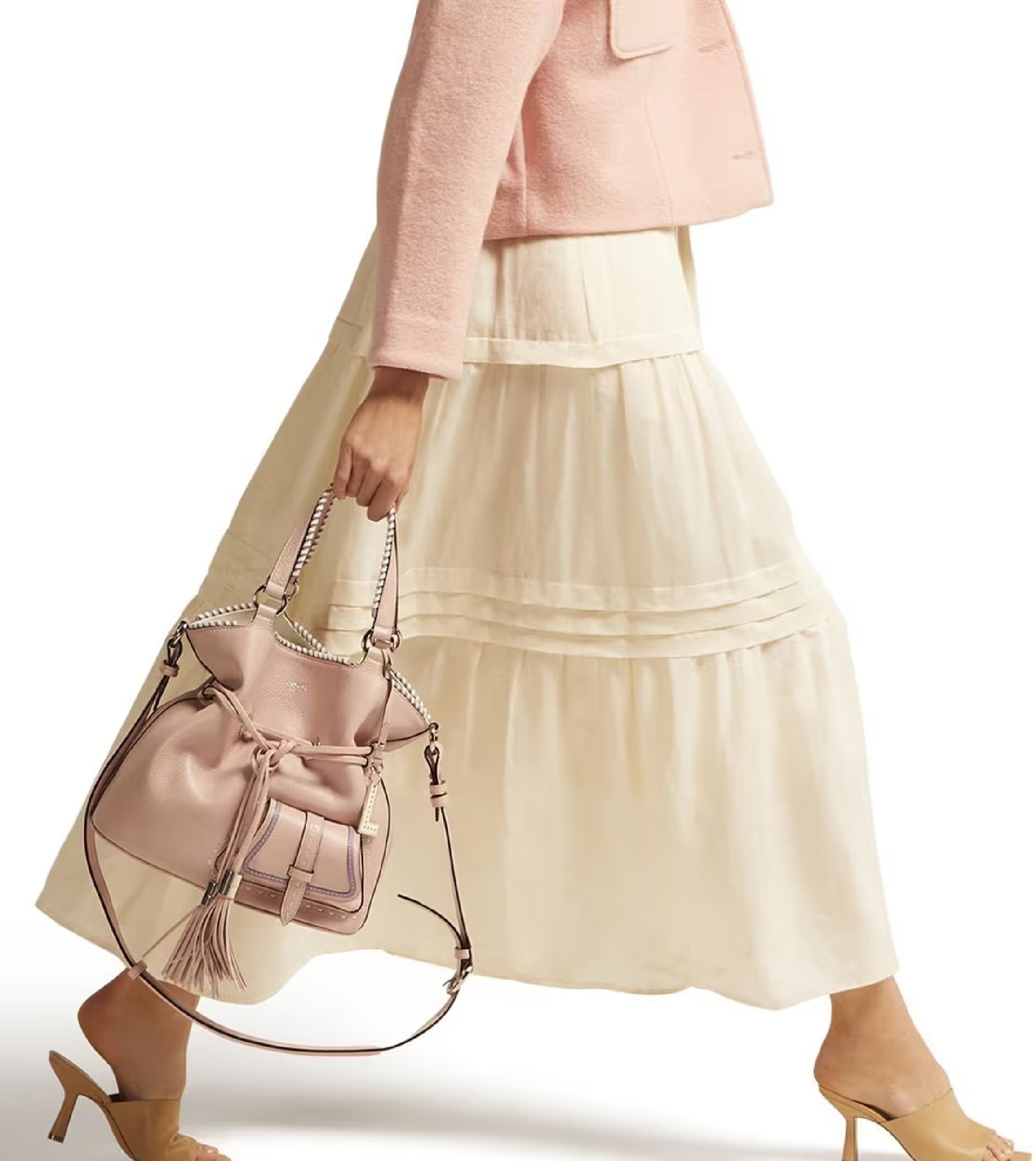 Sac seau S Premier Flirt en cuir - Rose dragée