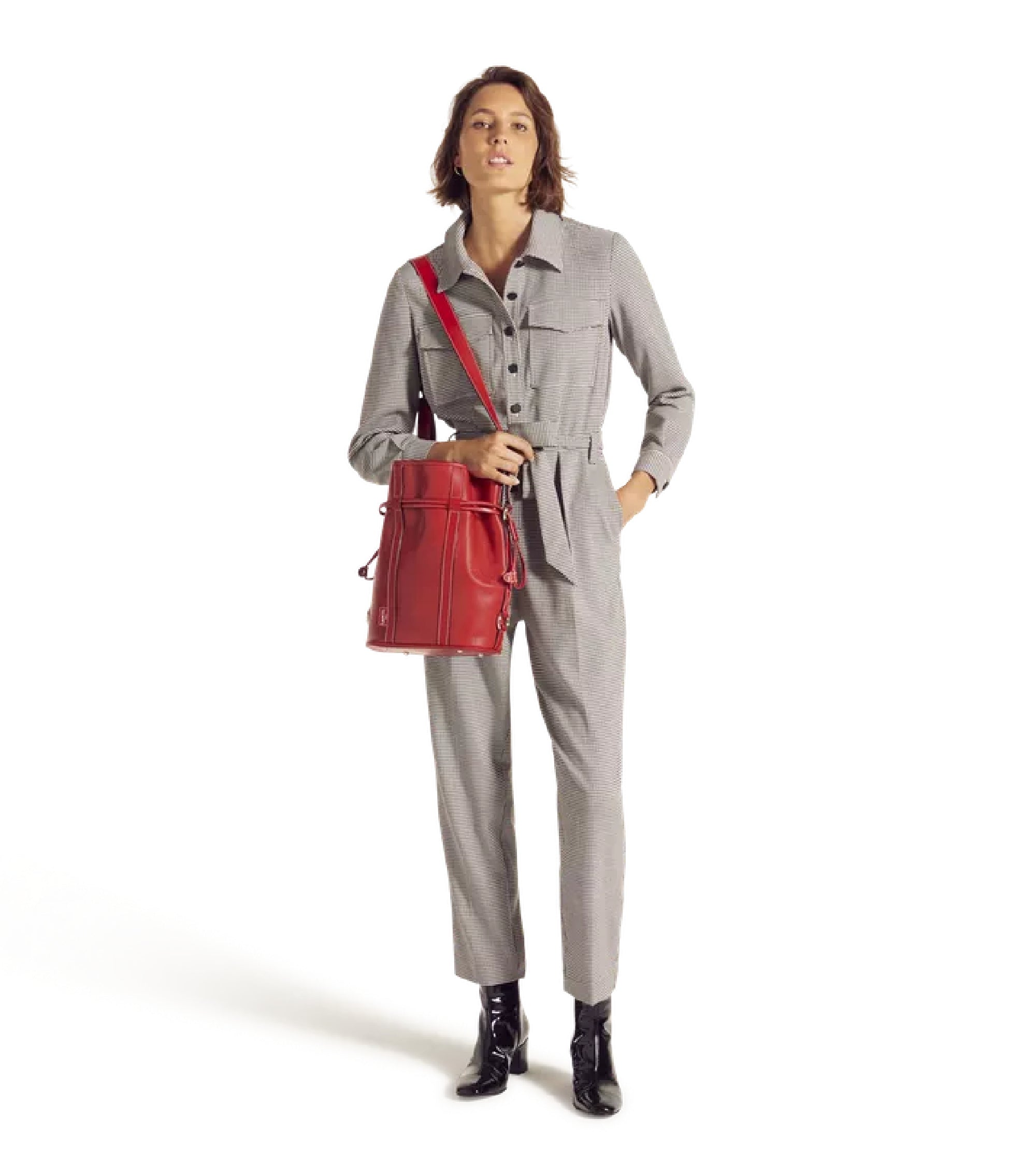 Leather M Elsa bucket bag - Red Lancel