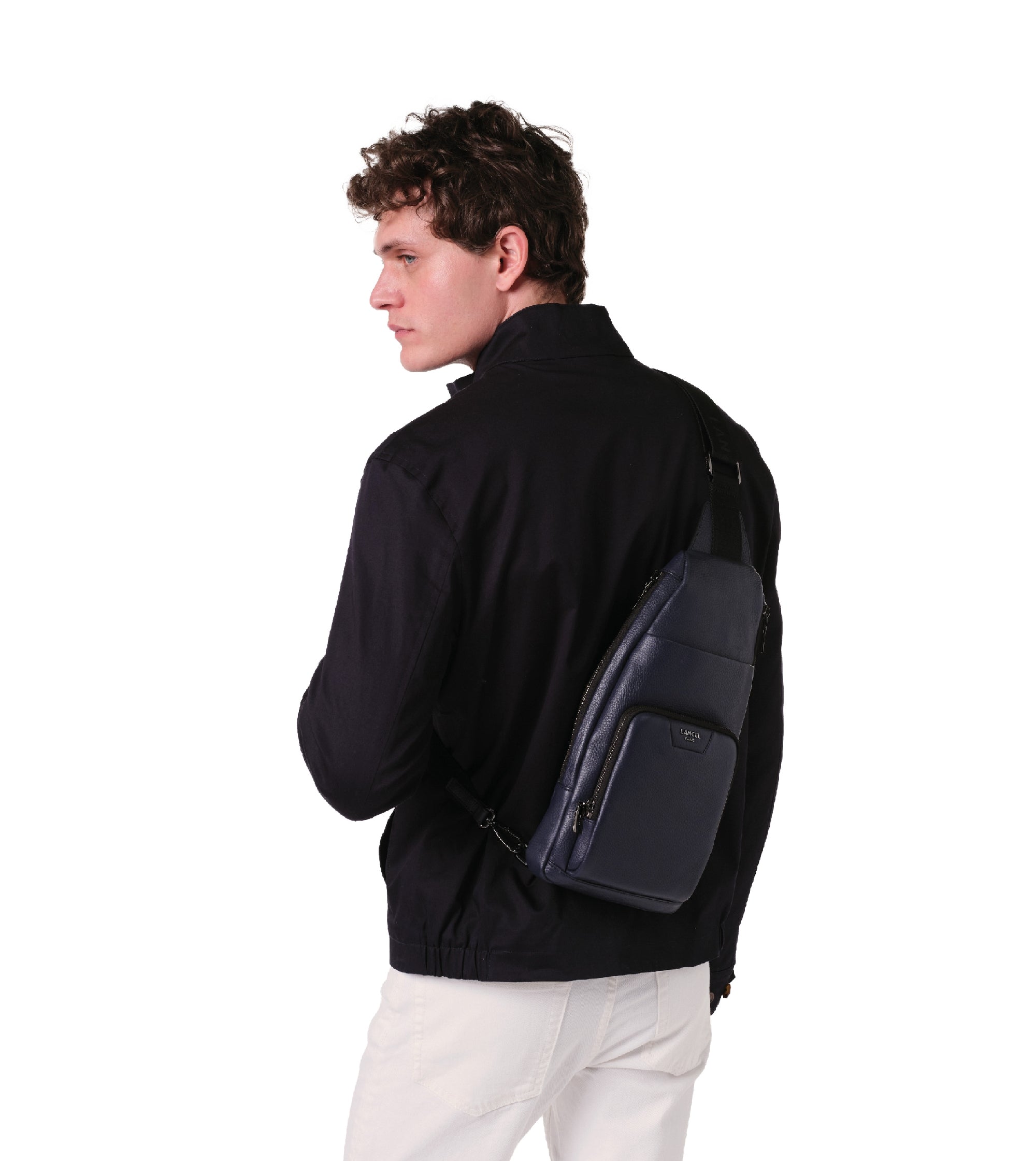 Come shoulder bag in grained leather - Navy Blue