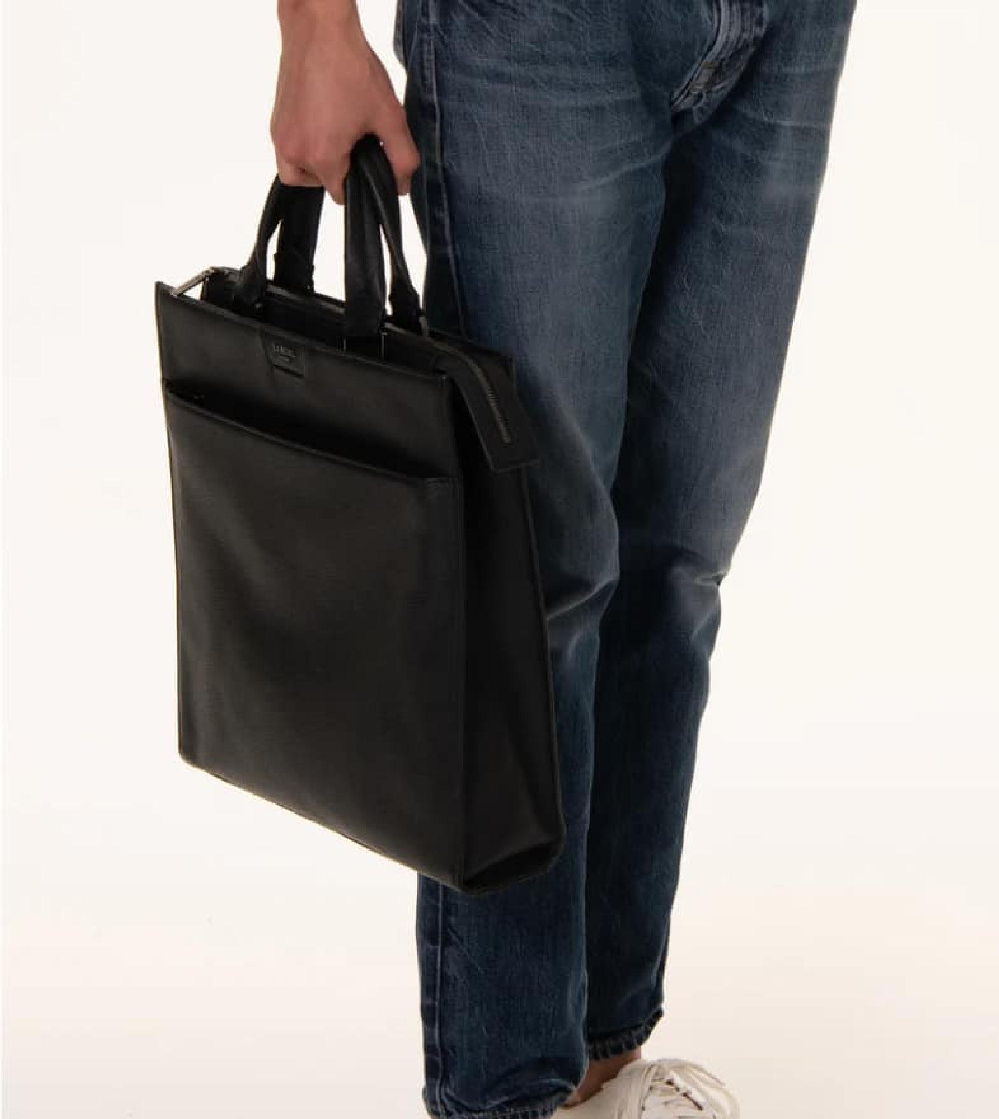 Sac cabas vertical zippé Come en cuir grainé - Noir