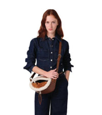 Sac porté croisé zippé S Origami en cuir - Chataigne