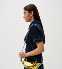 Mini sac porté croisé zippé Origami en cuir - Doré