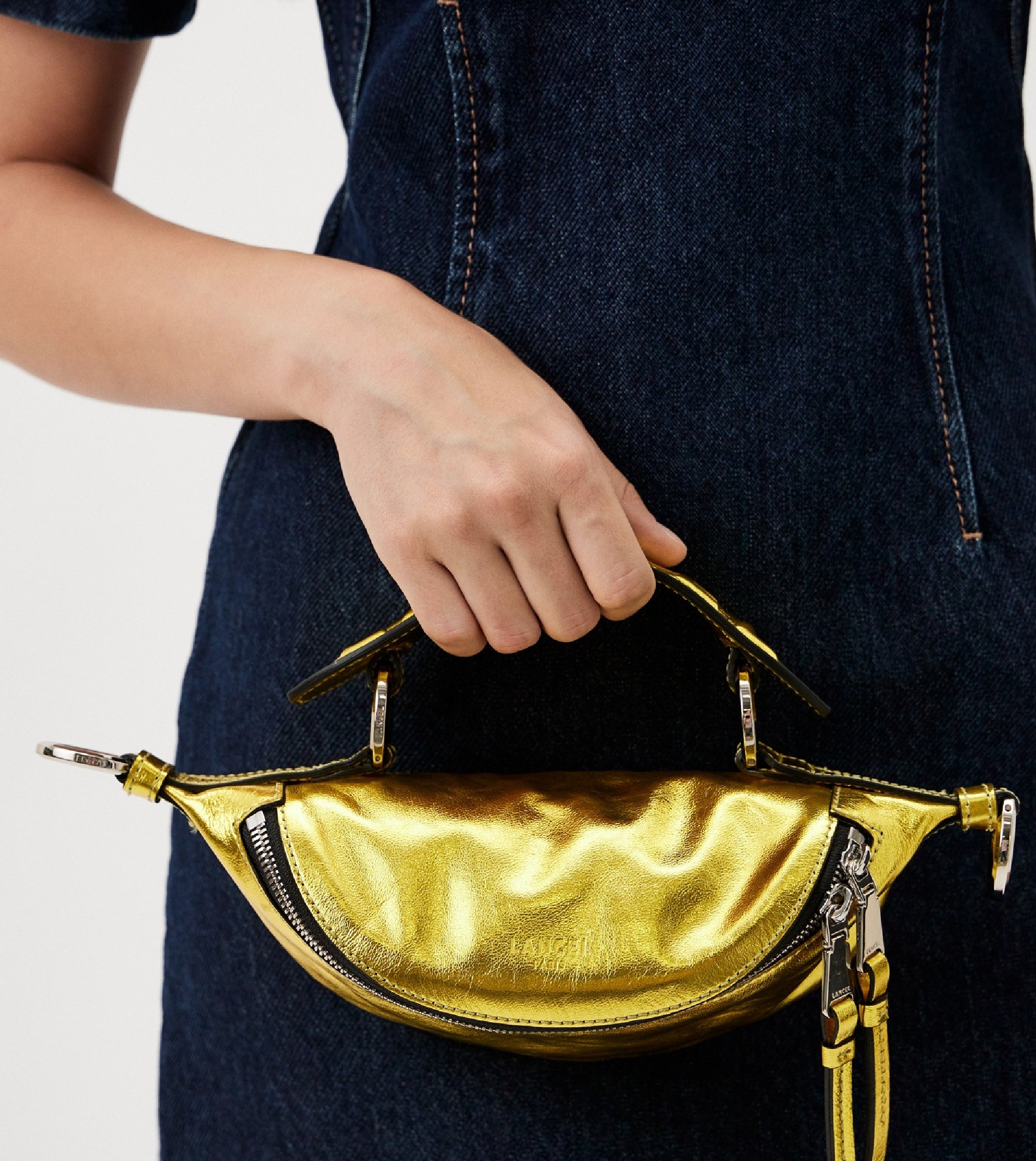 Mini sac porté croisé zippé Origami en cuir - Doré
