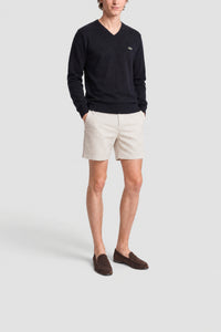 Pull à col V en laine - Marine