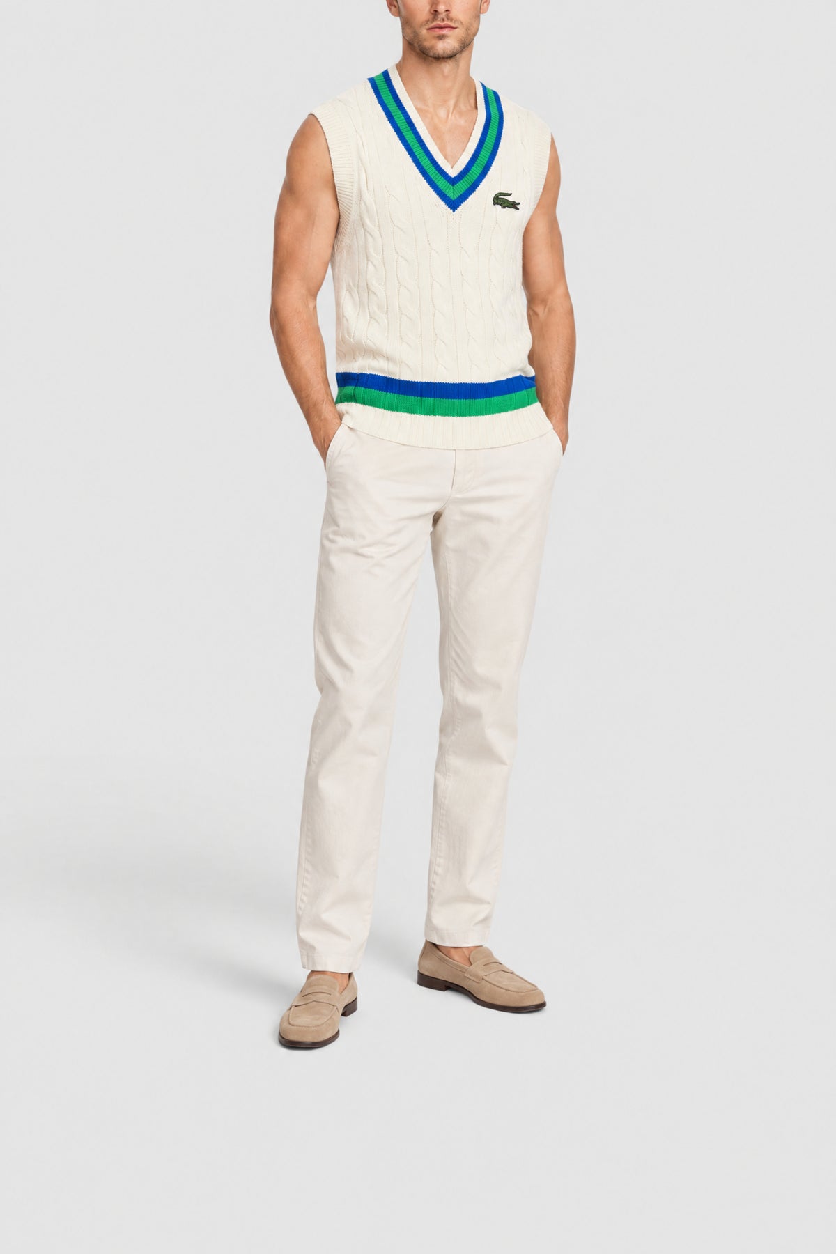 Sleeveless cable-knit woollen jumper - Farine & Cobalt