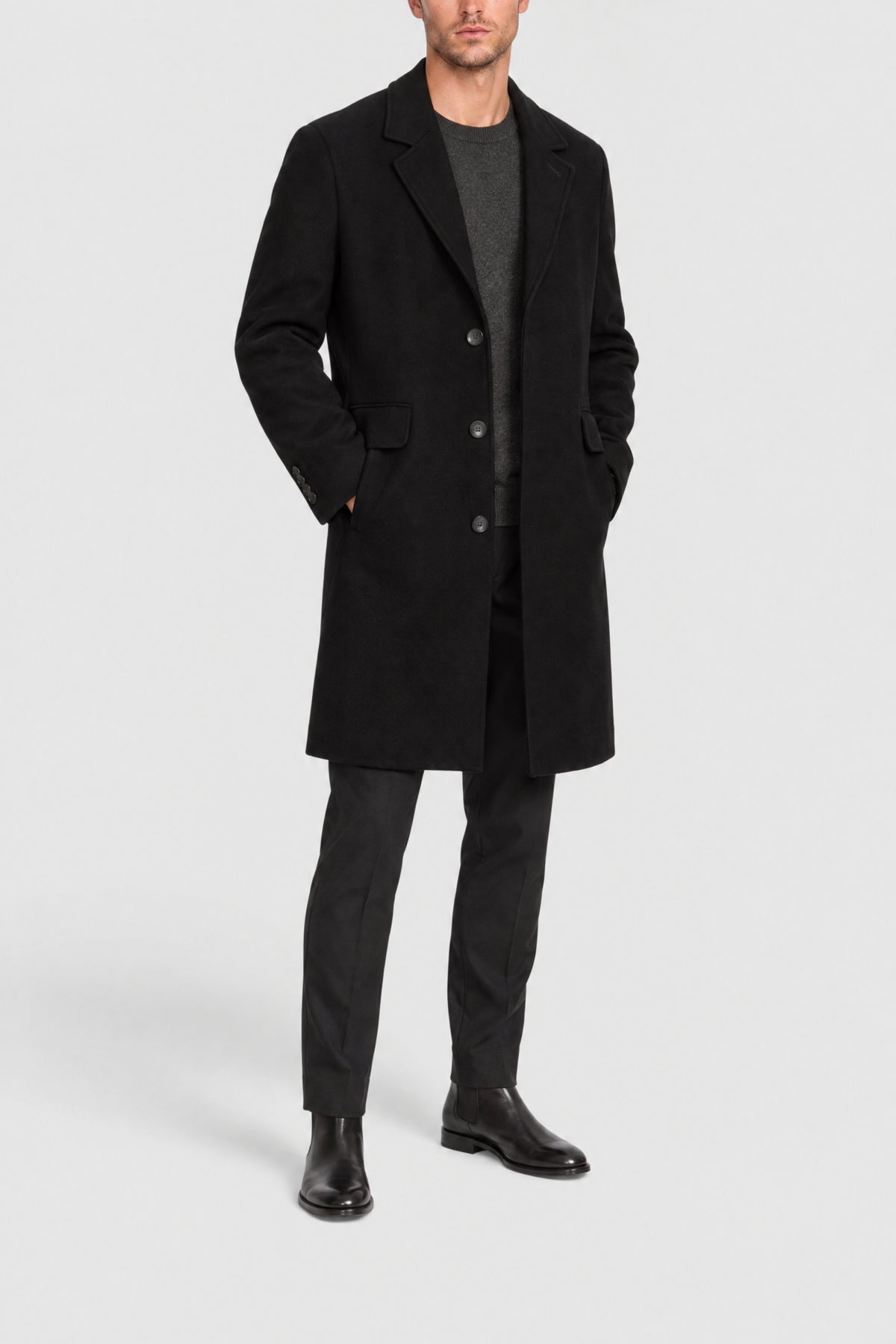 Manteau Chesterfield en laine - Noir