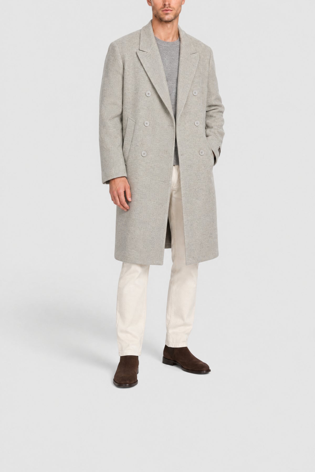 Manteau croisé en laine - Gris Chiné