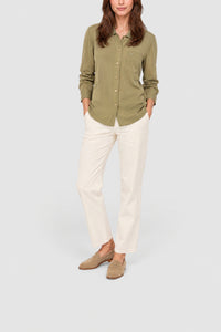 Chemise fluide ajustée à col côtelé - Kaki