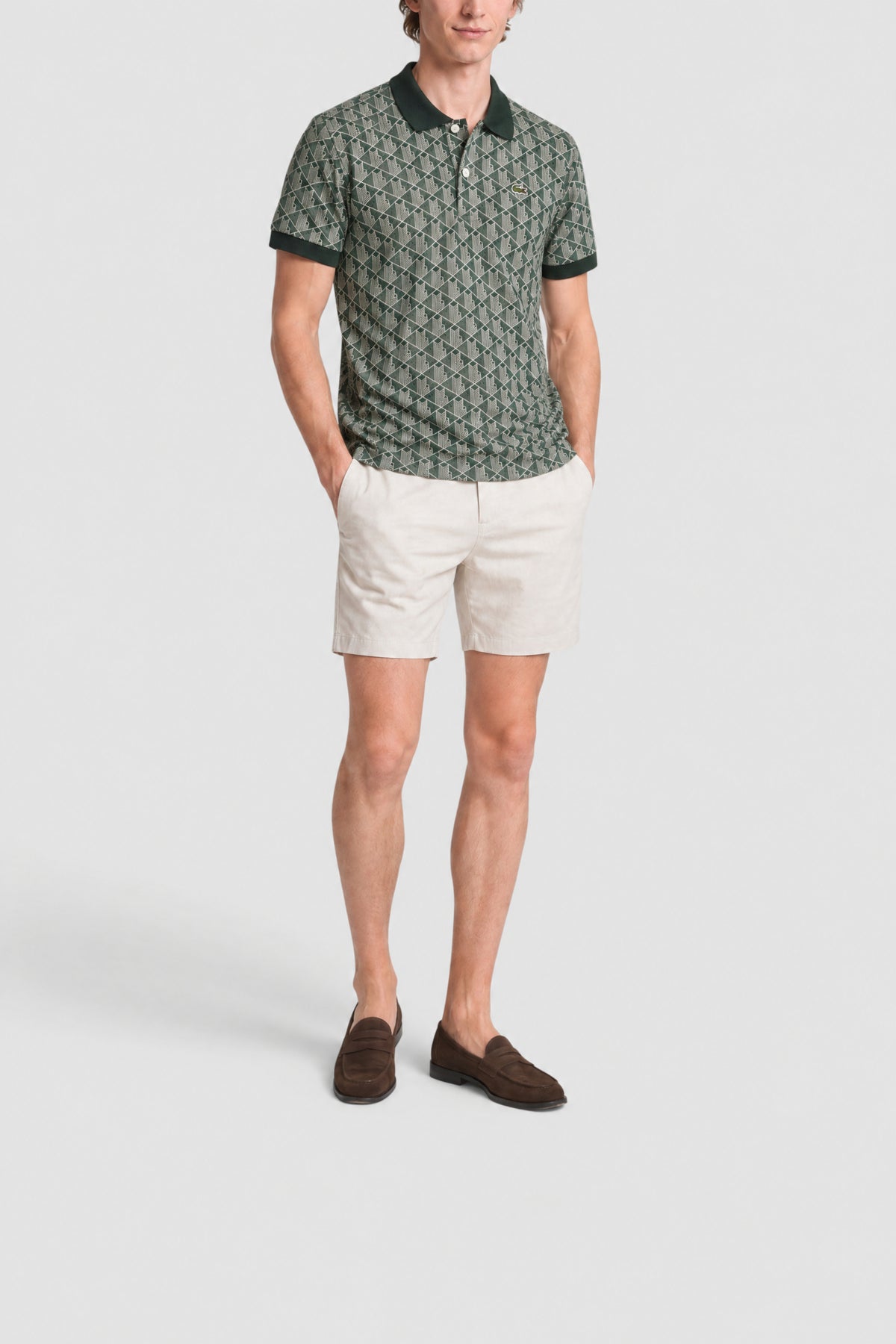 Polo avec imprimé monogramme et col contrasté - Vert & Copeau