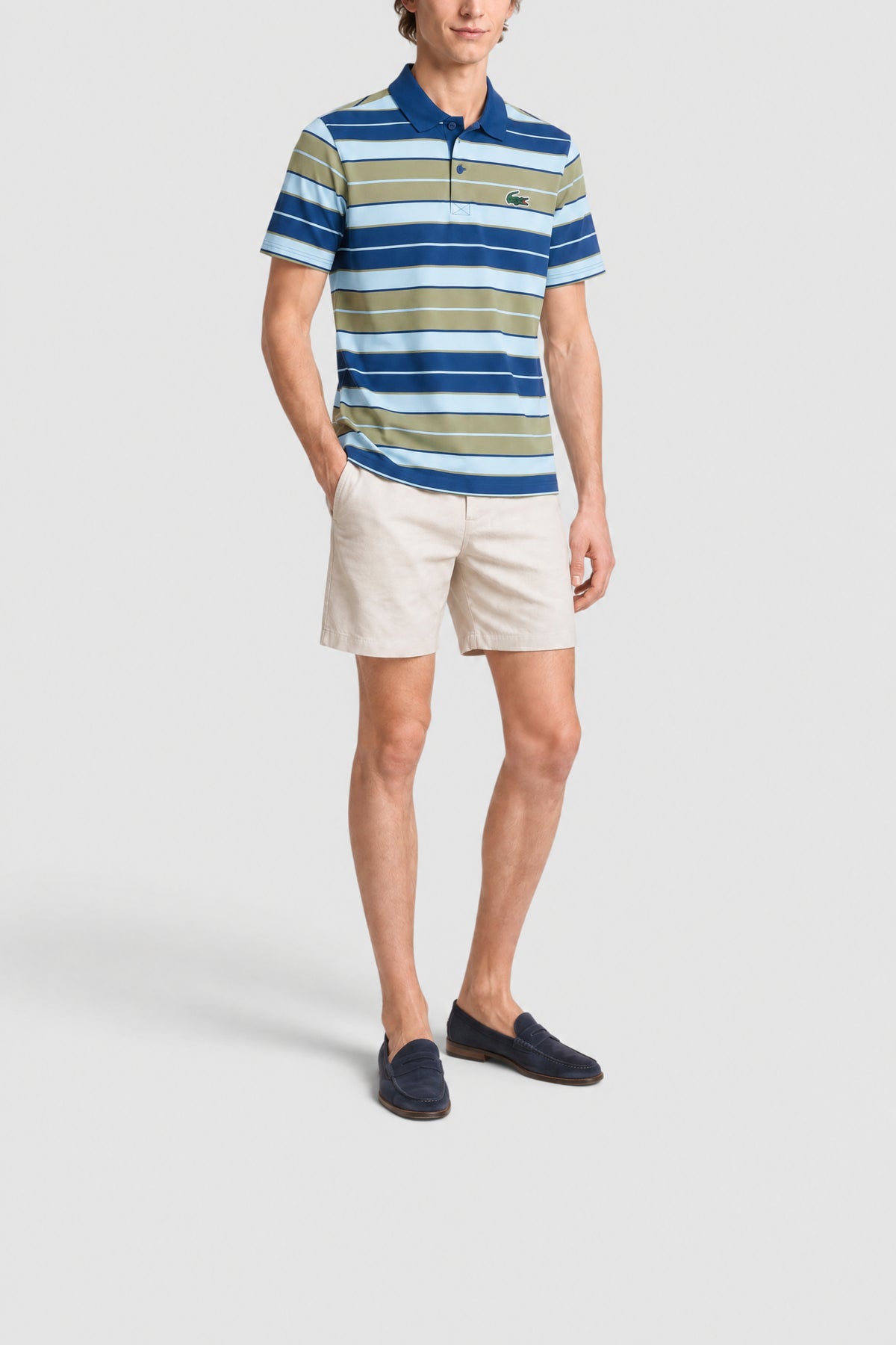 Polo rayé avec logo - Kaki & Panorama